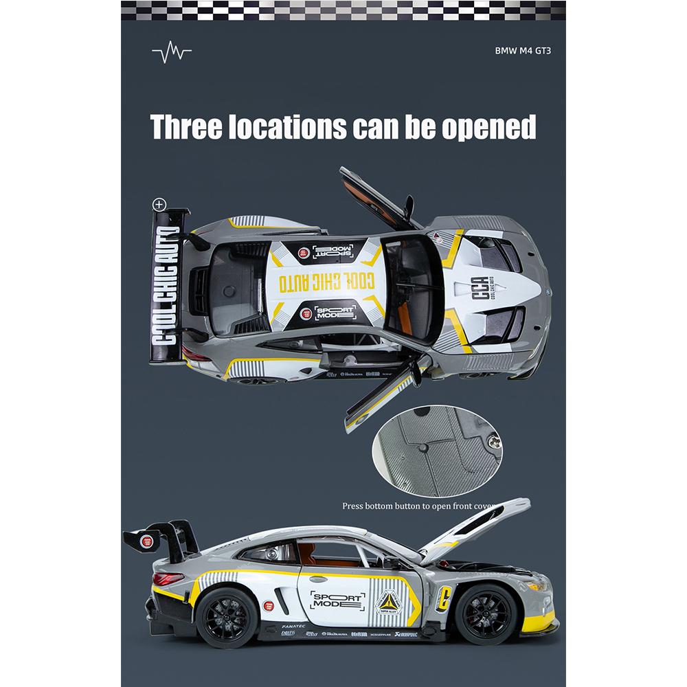 1/24 Scale M4 Alloy Model Car for Kids, Diecast Metal, Racing Car Toy, Sound Light, Boy Gift Collection