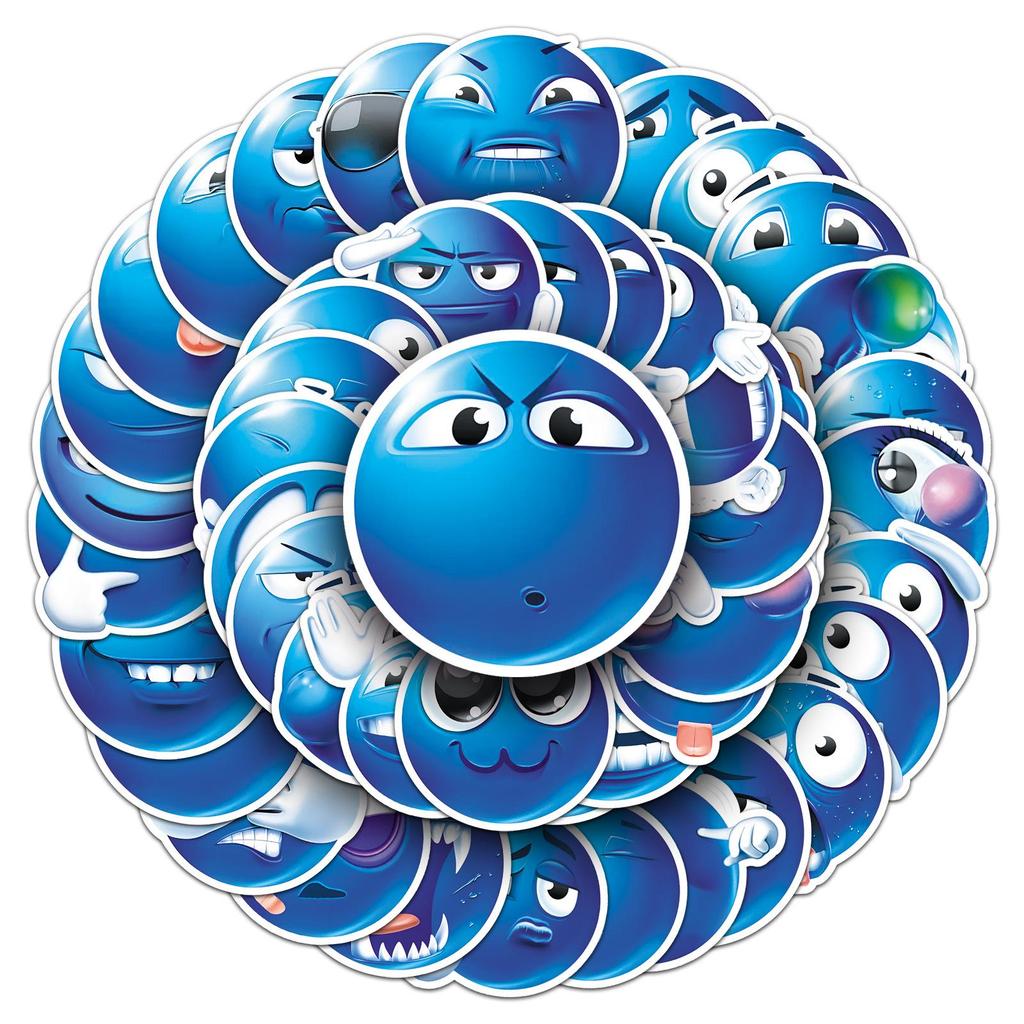 50 Small Blue Bean Emoji Sticker Sheets for Notebooks, Cars, Motorcycles, Water Cups, and Planners