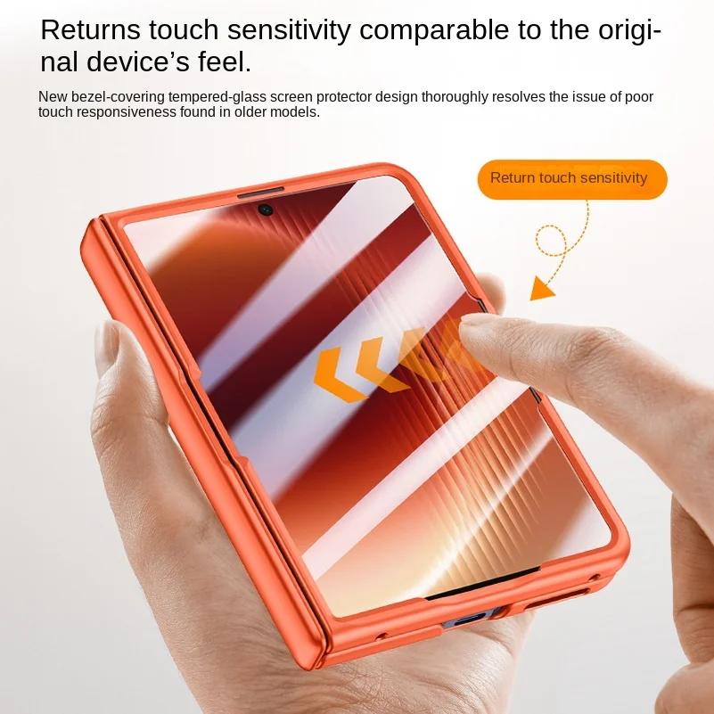 Leather Spring Hinged Lens Camera Holder Stand Case For Huawei Pura X Max With Screen Tempered Glass Protector Cover