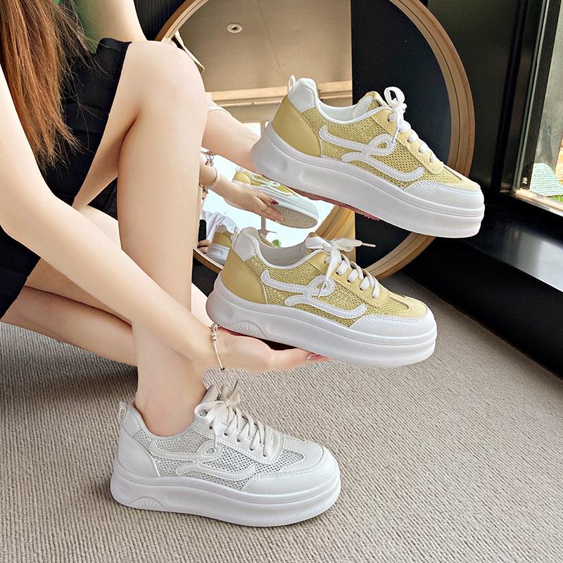 Thick-soled breathable small mesh white shoes women's 2025 new summer thin board shoes versatile height-increasing sports and leisure shoes women