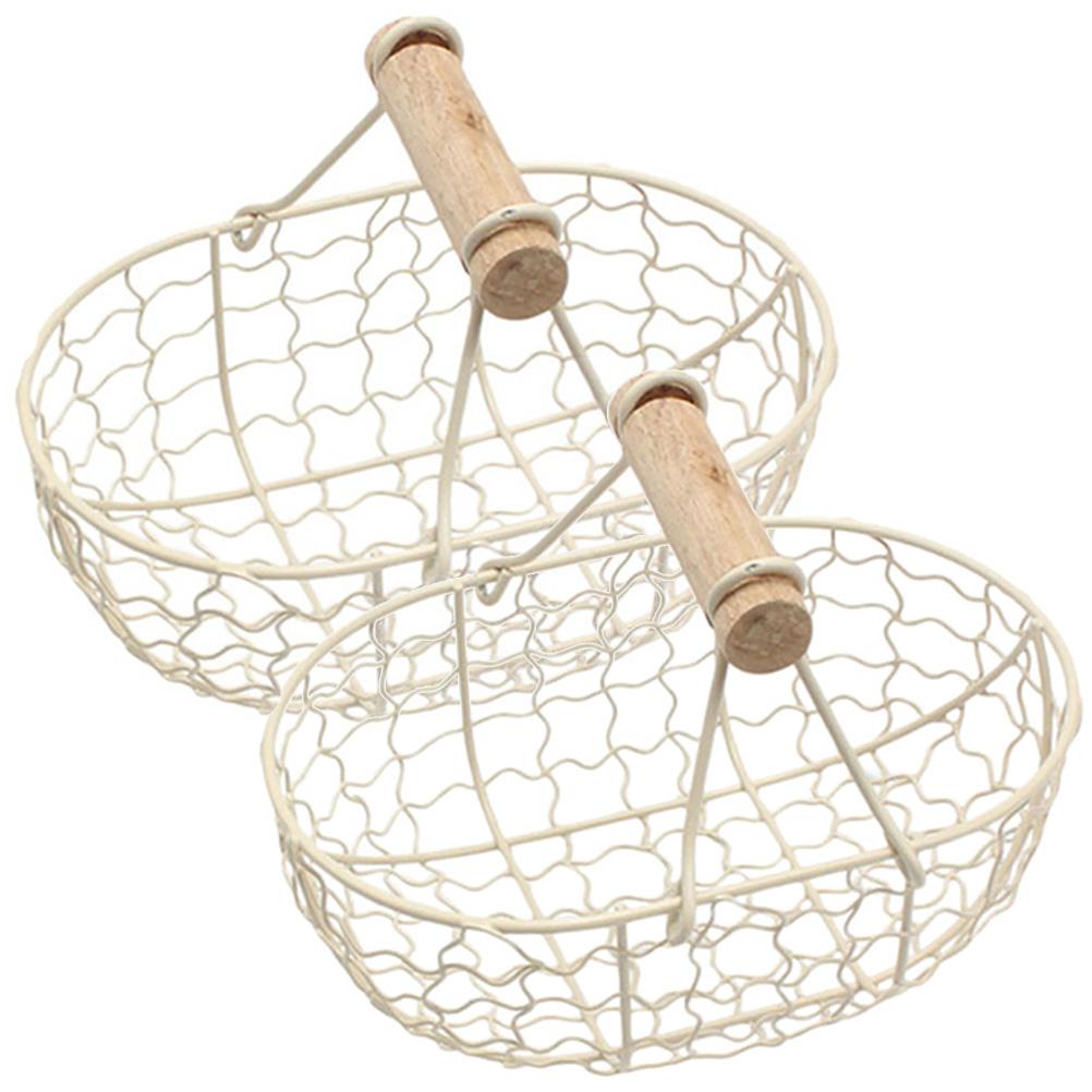 2Pcs Vintage Iron Wire Storage Basket Fruit Bread Basket Kitchen Countertop Organizer Household Decorative Handle