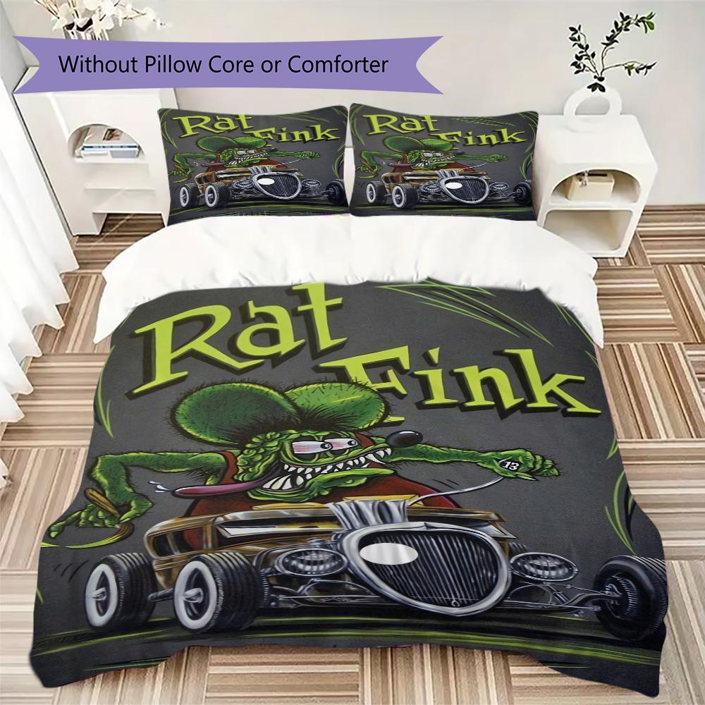 Rat Fink Pattern Bedding,Quilt Set Quilt Cover Pillowcase Home Birthday Gift (1*duvet cover+2*pillowcase,without core)ZSJT0917077