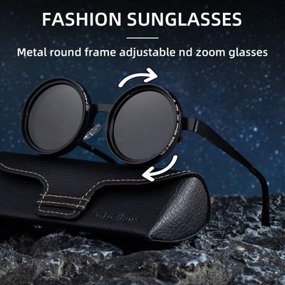 New ND Zoom Sunglasses Adjustable Dimming Glasses Round Frame High-end UV Resistant Polarized Glasses Men's Outdoor Fishing