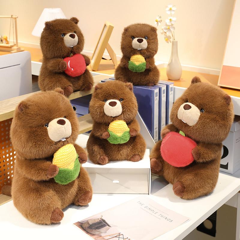Non-Toxic Cuddly Groundhog Plush Toys Fluffy Cozy Holding Corn Groundhog Doll Lovely Children Appease Doll Kawaii Christmas Gift
