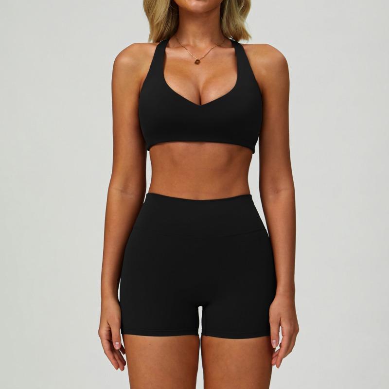 Summer nude yoga suit beautiful back tight quick-drying fitness suit outdoor sports running three-piece set
