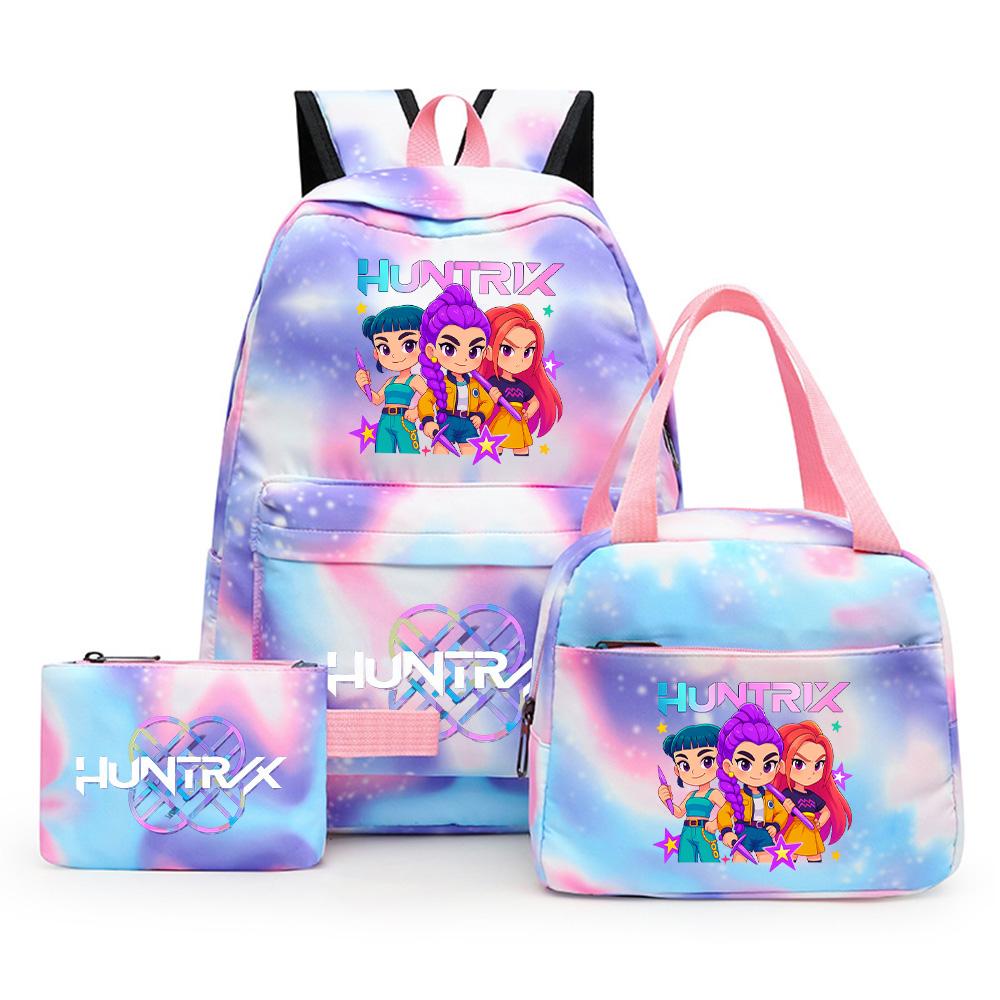 3Pcs/set Cartoon K-Pop Printed Backpack with Pencil Case Lunch Bag for Teenager Girl Boy Bookbag Kid Gift Large Capacity Waterproof Travel Bag