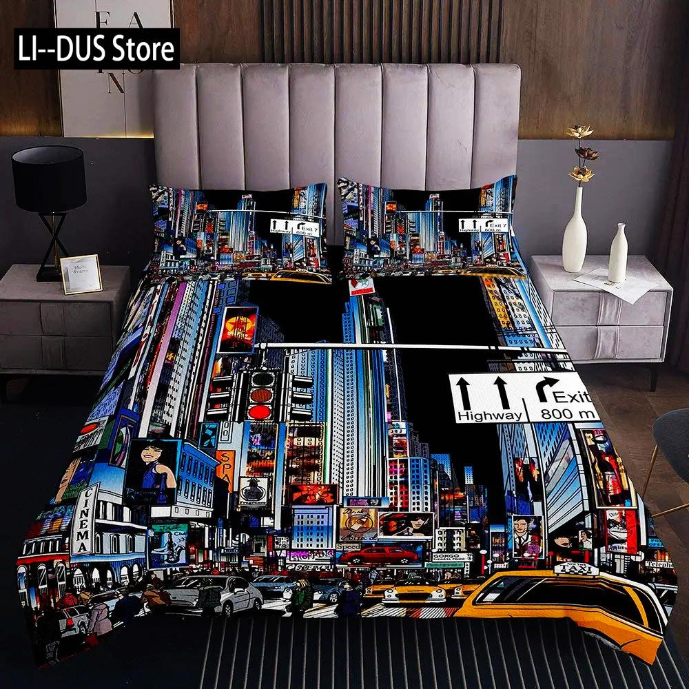 New York Duvet Cover Set Skyline Print Decorative 2/3 Piece Bedding Set With Pillow Shams Twin Full Queen King Size Room Decor