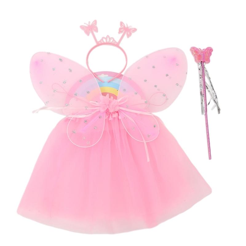 

Набор для переодевания принцессы Феи на день рождения, Хэллоуин, Рождество, девочка 3-6 лет с юбкой, крыльями феи, повязкой на голову и волшебной палочкой A