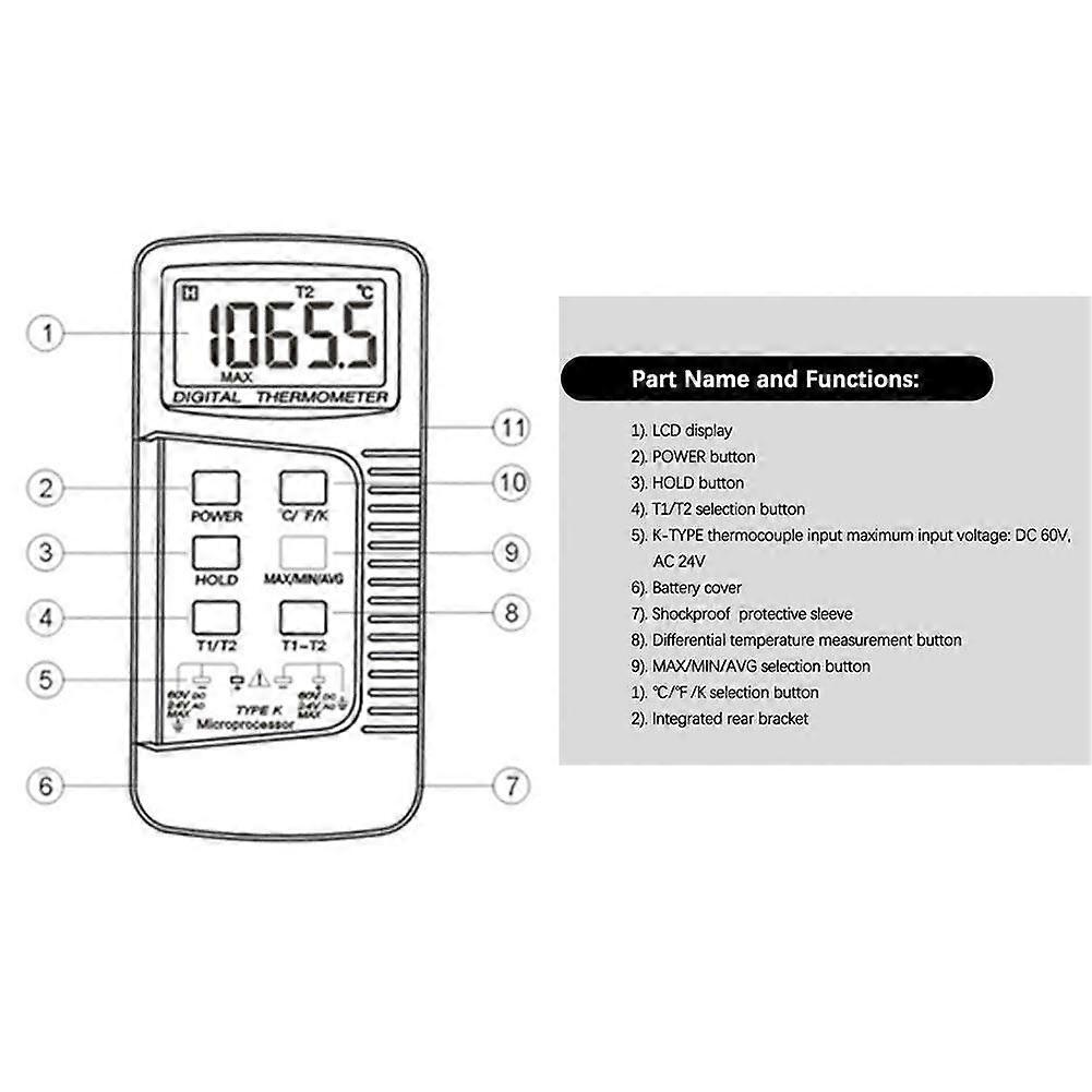 Digital High Temperature Dual Channel Metal Thermometer