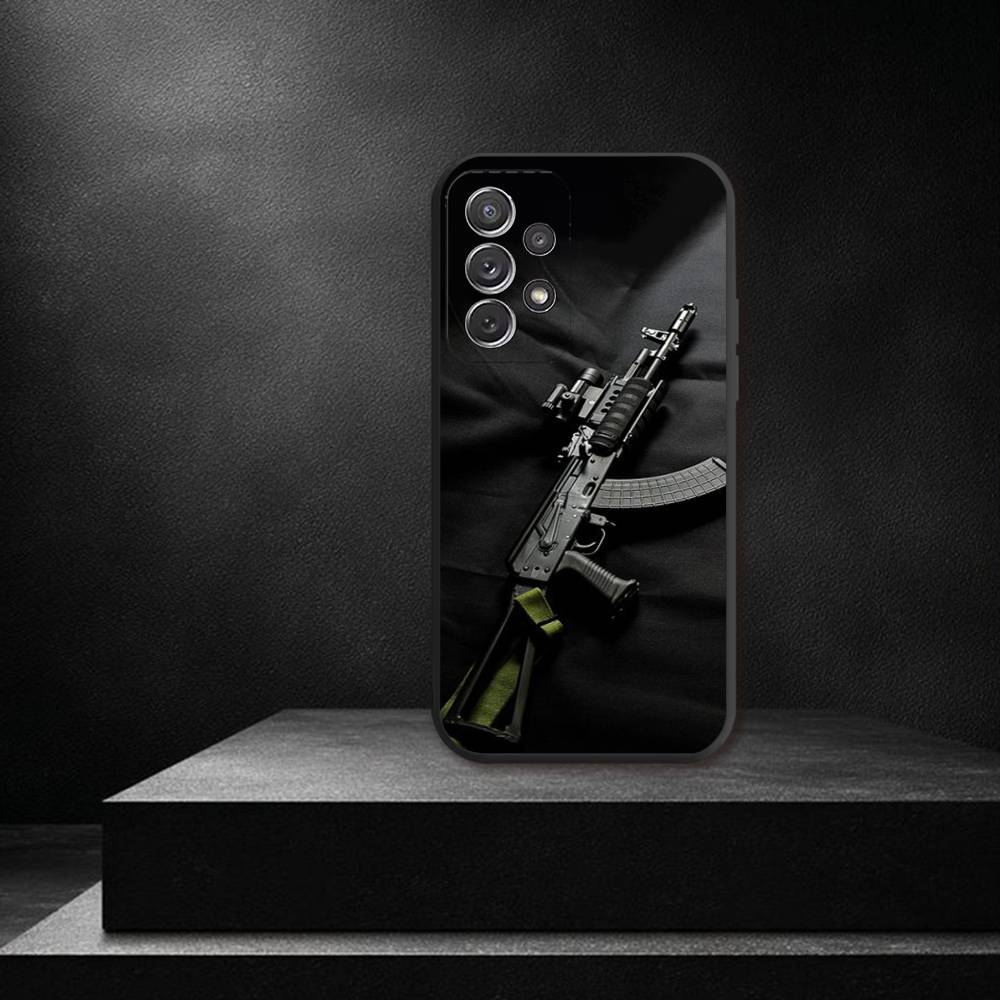 AK47 Handgun Gun BUlletss Phone Case For Samsung S 26,25,24,23,22,30,21,10,9,Ultra,Plus,Lite,FE,4,5G Black Soft Case