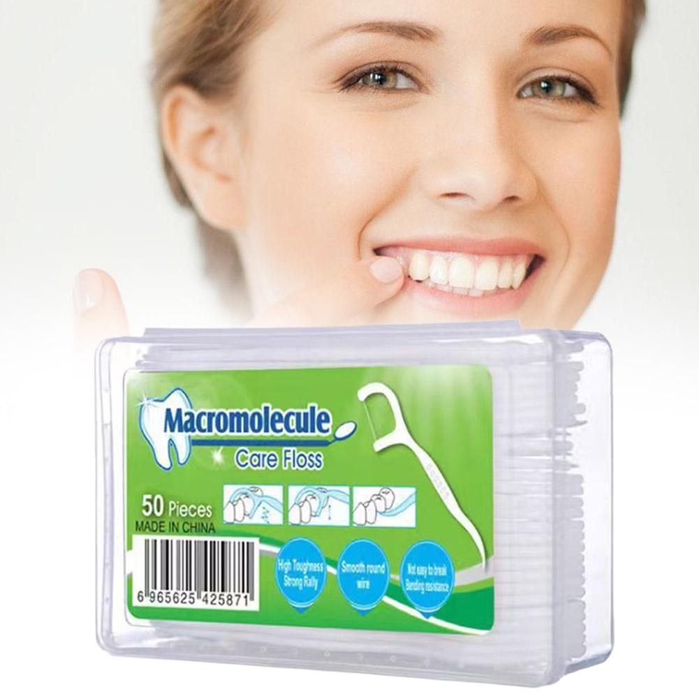 50 Dental Floss in A Disposable Box Household Plastic Bow Shaped Independent Dental Floss Household Oral Care Products