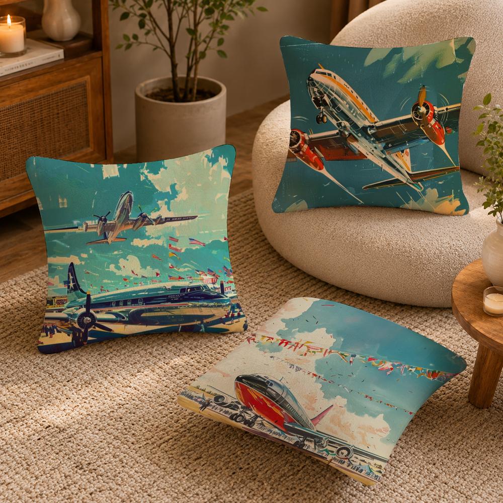 Aircraft Airplane Cool Cushion Cover Anti-dustmite Pillowcase Invisible zipper silky short plush Sofa cushion cover
