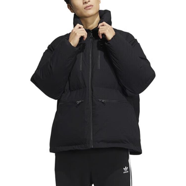 adidas Originals Trefoil Premium Down Embroidered Logo Zip Collar Goose Down Jacket Men Outerwear Black HS7280
