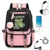 Rucsac Școlar KATSEYE cu Port de Încărcare USB, Bloc de Culori Negru Roz Violet, Rezistent la Apă, Capacitate Mare, Ghiozdan 60123-19