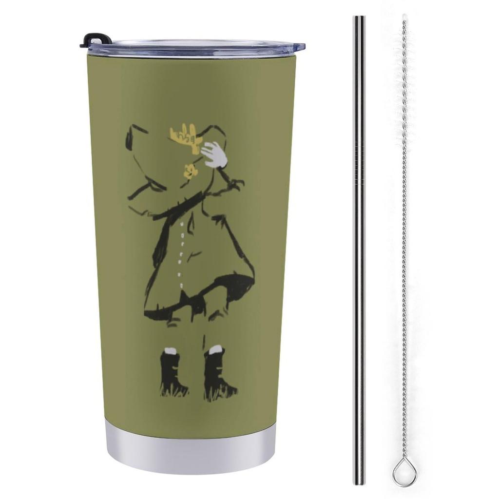 Snufkin Mug with Straw Straw Coffee Convenience Store Stainless Water Large Direct Cute & Brush, Mug, Cup, 600ML, Cup, Tumbler, Steel, Cold/Hot, Car,