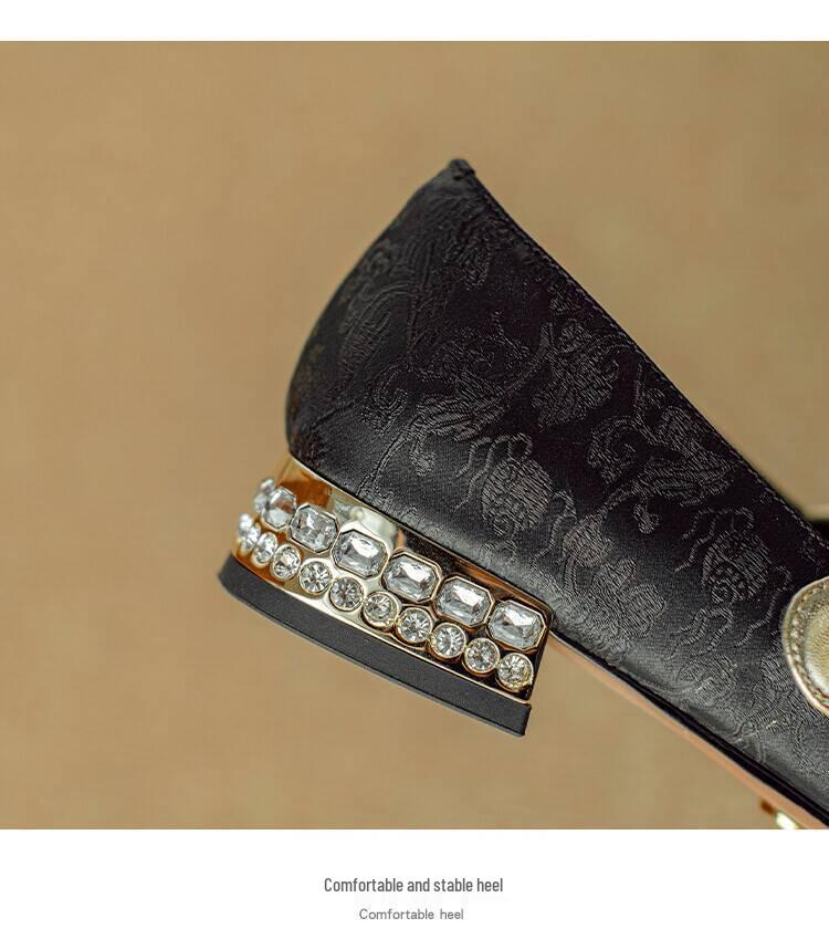 2024 Spring Retro Chinese Style Women's Square Toe Mary Jane Heels