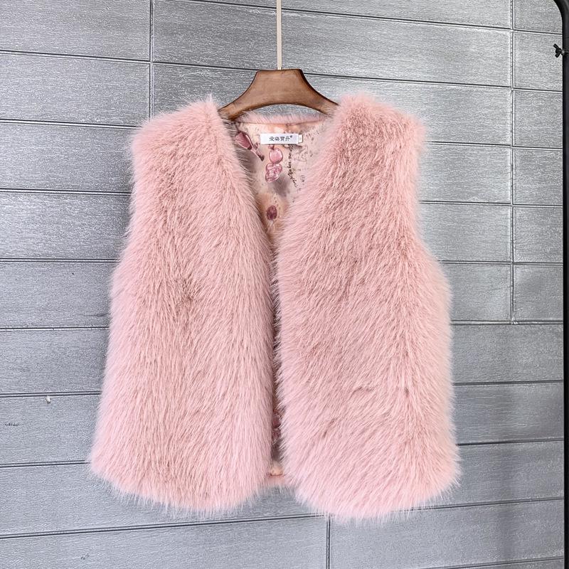 Damen ärmellose Weste aus Kunstpelz Herbst/Winter 2025 Large hellrosa