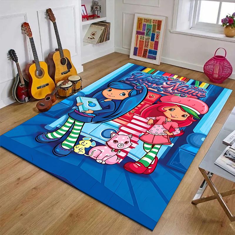 Princess Strawberry Design Area Rug Personalized Name- Non-Slip, Soft & Cozy Floor Mat for Living Room, Office - Indoor/Outdoor Carpet