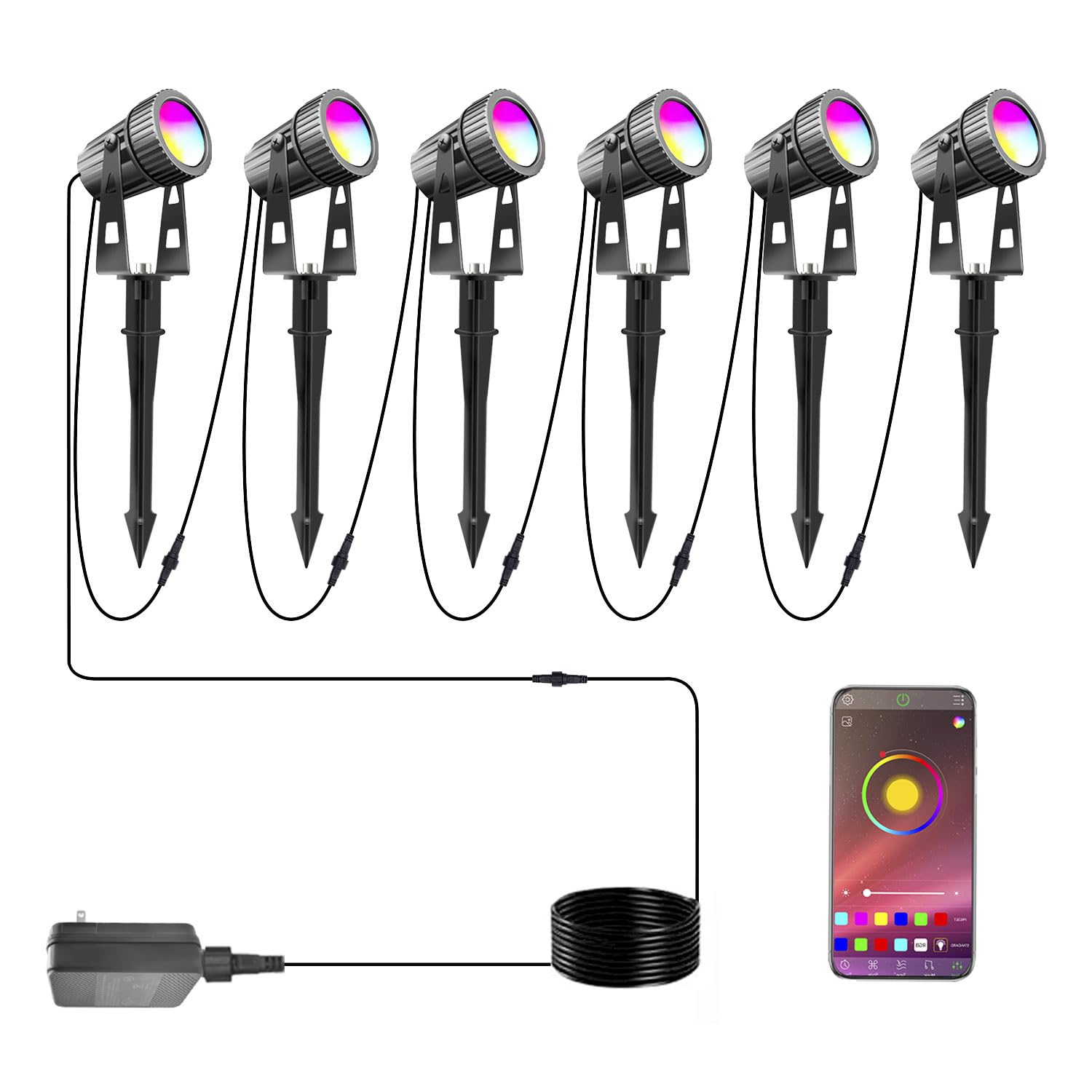 

Aotealit 12V LED Garden Light, RGB Color Spotlight, IP65 Waterproof, Outdoor Garden Light, High Brightness 2100LM, Dimmable, Color Adjustable, APP