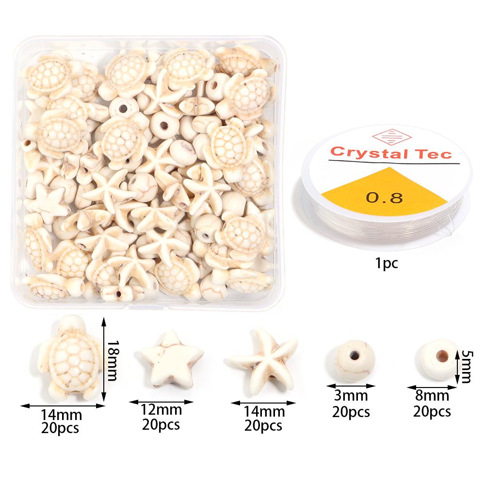 1 Box 100Pcs Turtle Starfish Beads White Blue Turquoise Charm Beads for Jewelry Making DIY Bracelets Accessories Bead Set