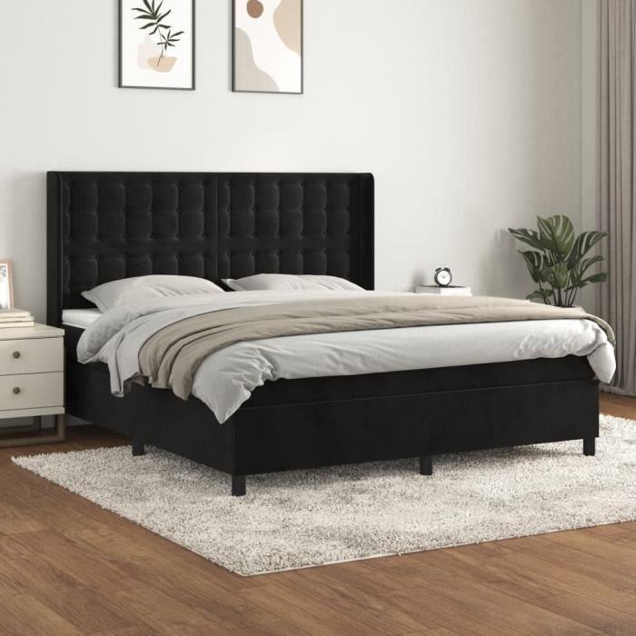 3132935 vidaXL Lit à sommier tapissier avec matelas Noir 180x200 cm Velours