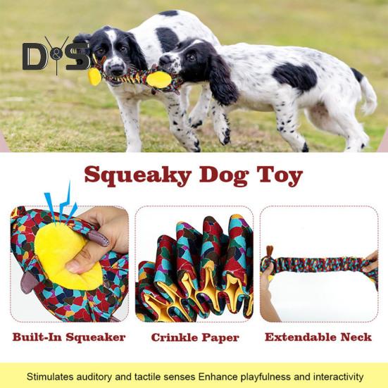 Jucărie de mestecat scârțâitoare pentru câini cu hârtie creponată, pluș în formă de girafă/șarpe, jucărie de tras pentru câini mici, medii și mari