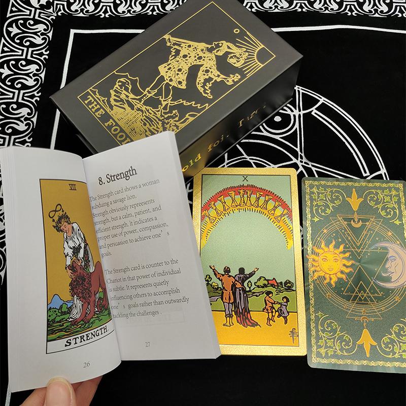 Waterproof Gold Foil 78 Plastic Tarot Cards Luxury Divination Board Game With Colorful Manual And Exquisite Flipbox
