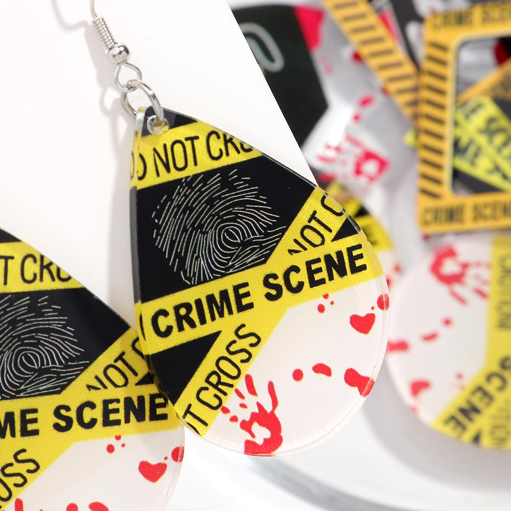 Gothic Bleeding Skull Acrylic Drop Earrings for Women Horrible Crime Scene Square Pendant Earrings Halloween Jewelry Gifts