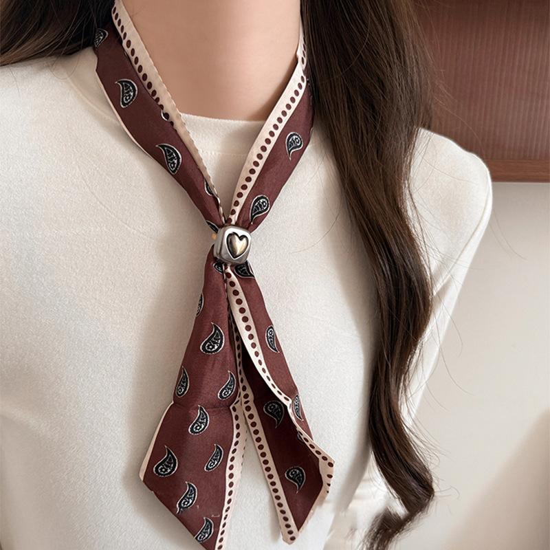 Ethnic style fabric cashew flower rhombus love round silk scarf necklace retro collarbone chain niche neck chain