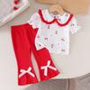 Girls' Fashionable Cherry Print Suit Summer Children's Casual Top + Flared Pants Set