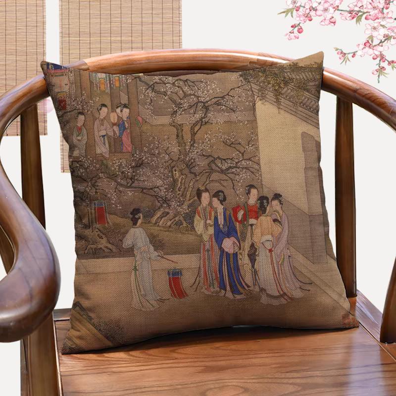 Qingyoutu New Chinese Classical Character Decorative Pillowcase Antique Lady Picture Throw Pillow Sofa Cushion Cover
