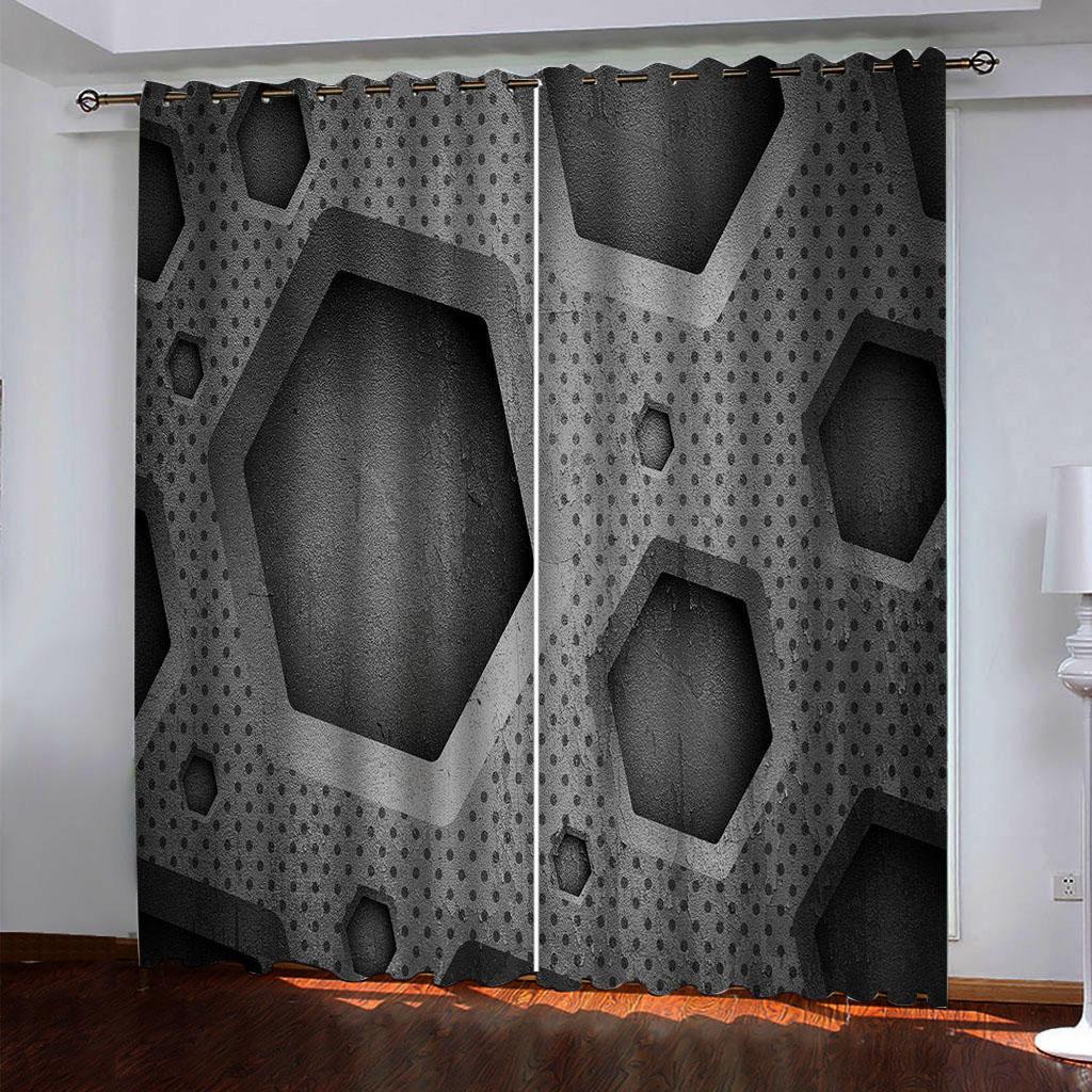 3D Grey Stereo Printed Window Curtains For Boys Men Adults Scenery Living Room Bedroom Kitchen Blackout Curtain Drapes