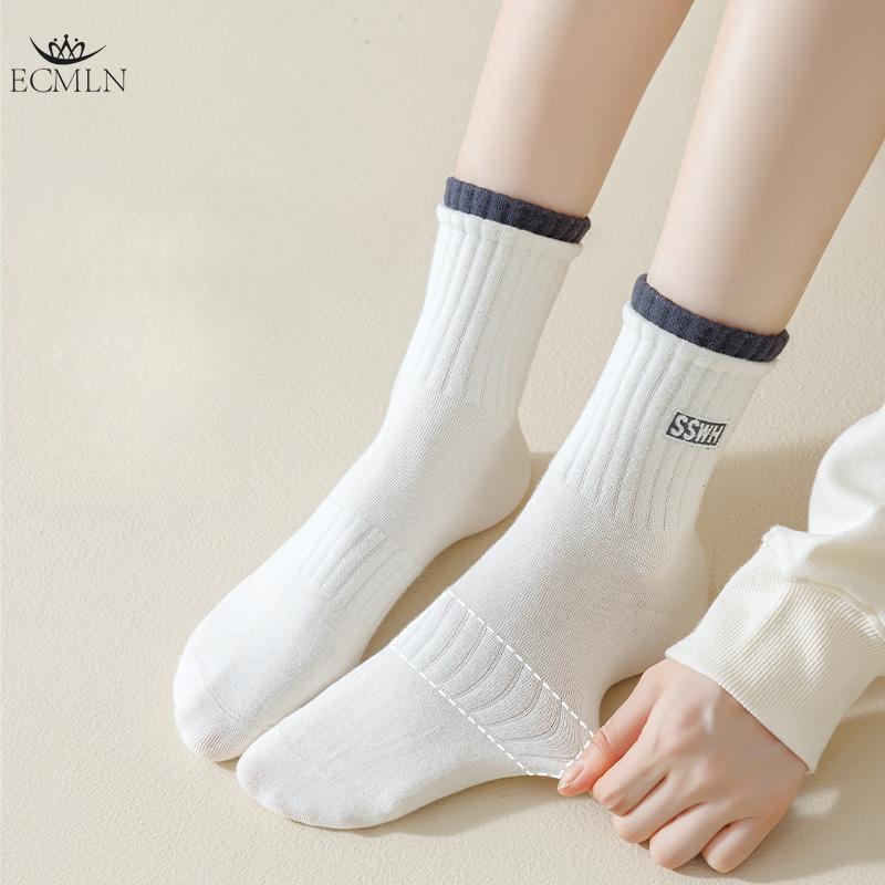Women's Double Cuff Mid-tube Socks Breathable and Sweat-absorbing Cotton Socks Trendy Cotton Socks Casual Sports Socks for Women