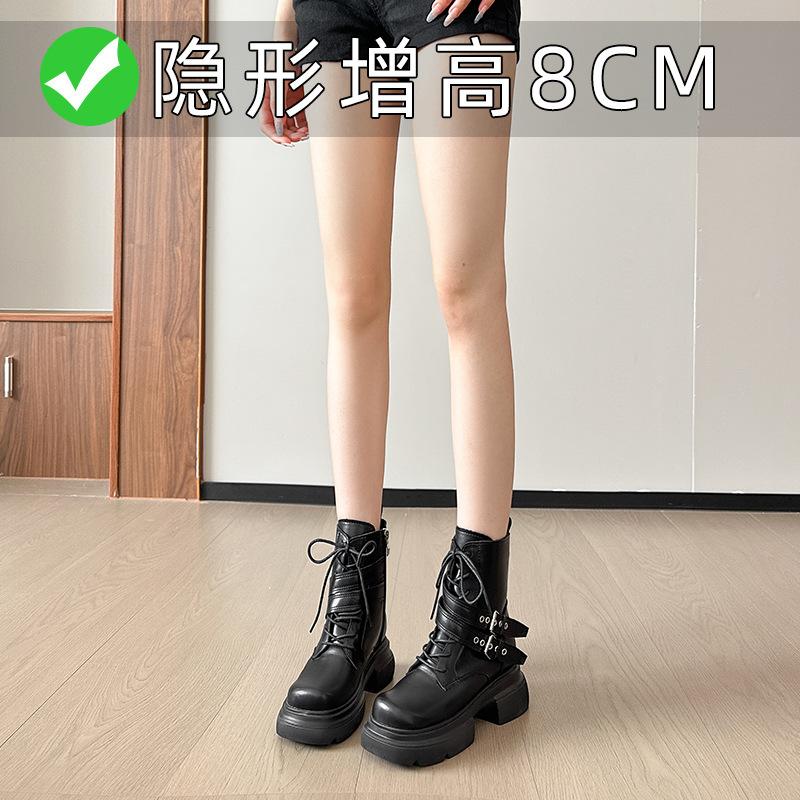 

Платформенные ботинки мартин женские осенне-зимние новые толстый каблук внутренняя высота увеличение британские панк локомотивные ботинки маленькие короткие ботинки 39