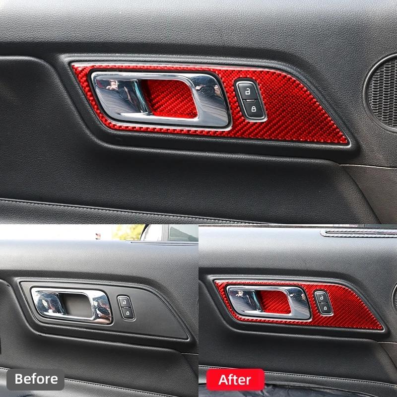 For Ford Mustang GT 2015 - 2025 Carbon Fiber Styling Interior Stickers Car Door Handle Frame Decoration Stickers Trim Cover