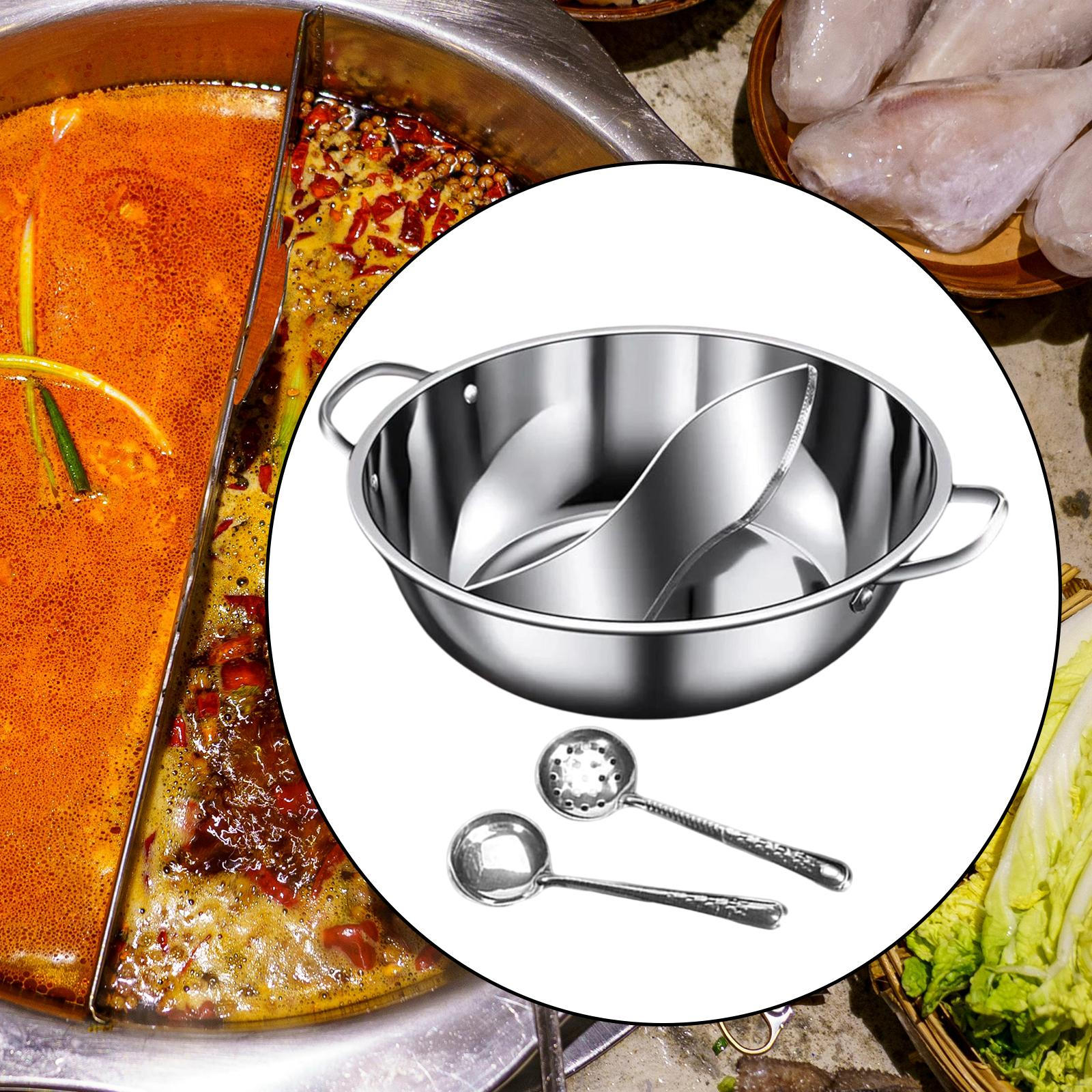 

Shabu Pot with Divider Divided Hotpot Pan Cooking Utensil Chinese Stainless Steel Double Flavor for 32cmx8cm