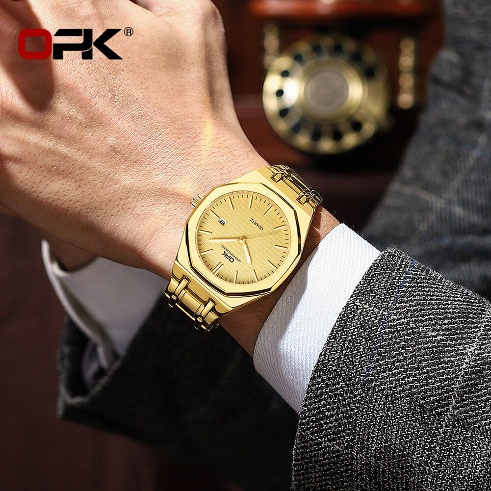 OPK Luxury Fashion Men's Quartz Watch Octagonal Waterproof Night Light Business Men's Calendar Watch