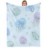 Lavender Cyan Star Cartoon Anime Print Flannel Blanket Soft Warm Throw for Kids Bedroom Sofa Christmas Office Car