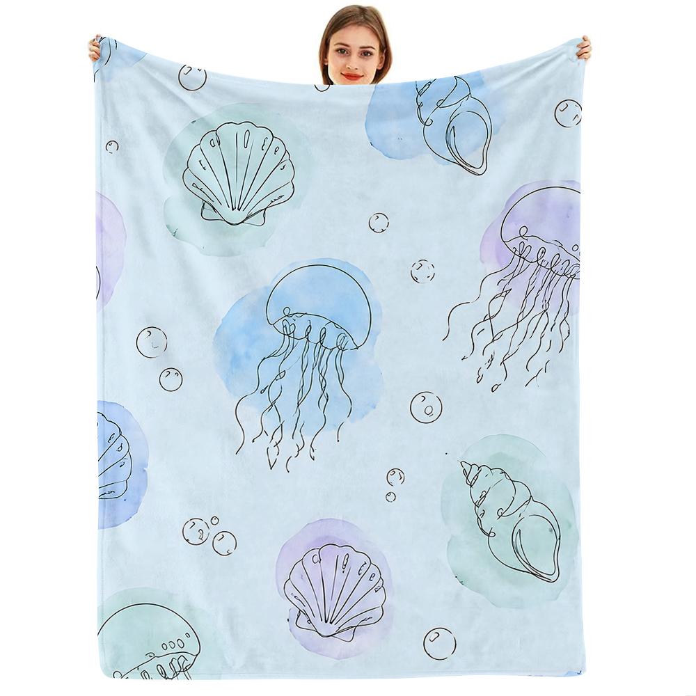 Lavender Cyan Star Cartoon Anime Print Flannel Blanket Soft Warm Throw for Kids Bedroom Sofa Christmas Office Car