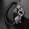 Classic Animal Viking Double Dragon Wolf Head 316L Stainless Steel Men's Leather Bracelet Fashion Punk Jewelry Pulseras