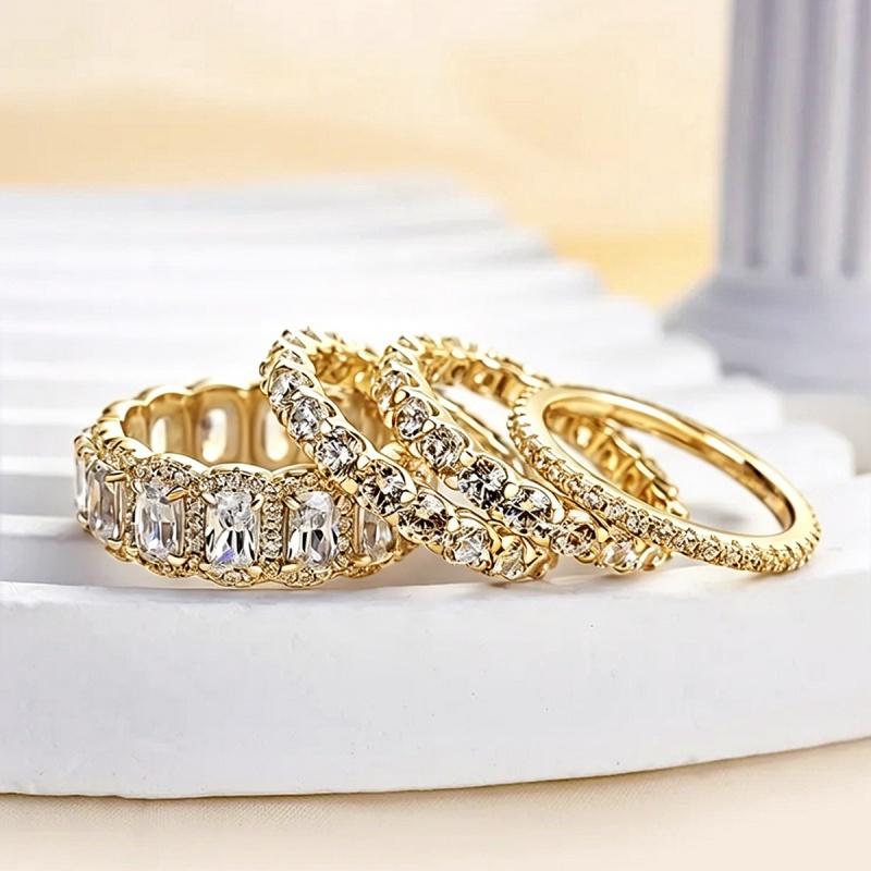 Huitan 4Pcs/Set Temperament Women Ring Full Shining CZ Luxury Party Wedding Lady Wearable Accessories Chic Jewelry for Versatile