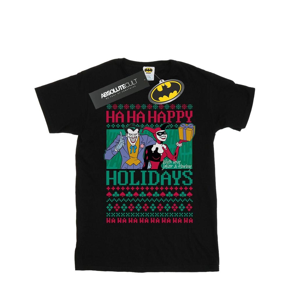 DC Comics Mens Joker And Harley Quinn Ha Ha Happy Holidays T-Shirt