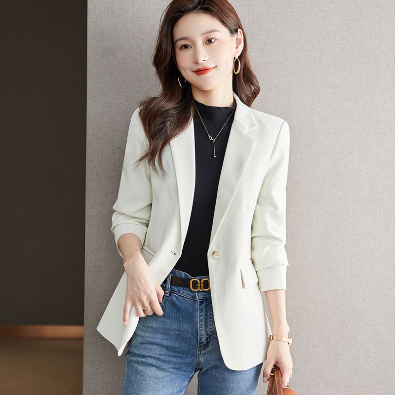 

Костюм Верхняя одежда Женская 2024 Новая Осень Корейский стиль Элегантный Высокий класс Длинный рукав Маленький костюм Простой Приталенный Деловая одежда Apricot White L