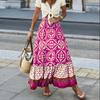 Dámská maxi sukně Vintage prodyšný velký lem Patchwork s vysokým pasem Barevný potisk Dámská sukně s elastickým pasem Dámské oblečení