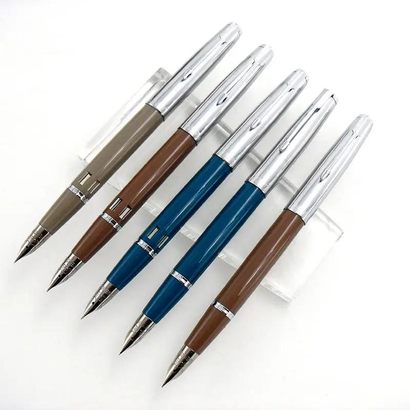 Wingsung 601A Piston Ink Fountain Pen F M Bent Curved 0.5 0.7 Nib Writing Ink Pen Gray Brown Colors with Window School Gifts