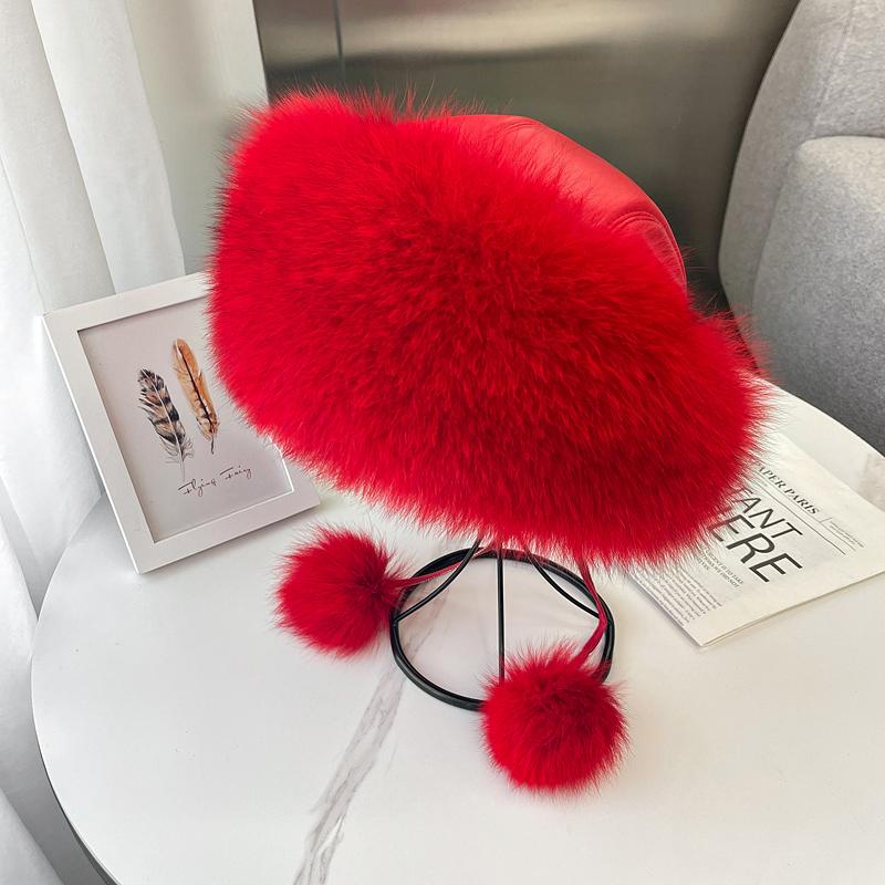 Fox fur whole leather hat women warm real fox fur hat winter outings ear-protecting Mongolian hat making the face look smaller