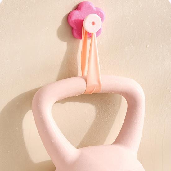 Flower Shape Suction Cup Hook, No-Drill Plastic Cabinet Handles, Rotatable Knob Adjustable Buckle for Kitchen Bathroom