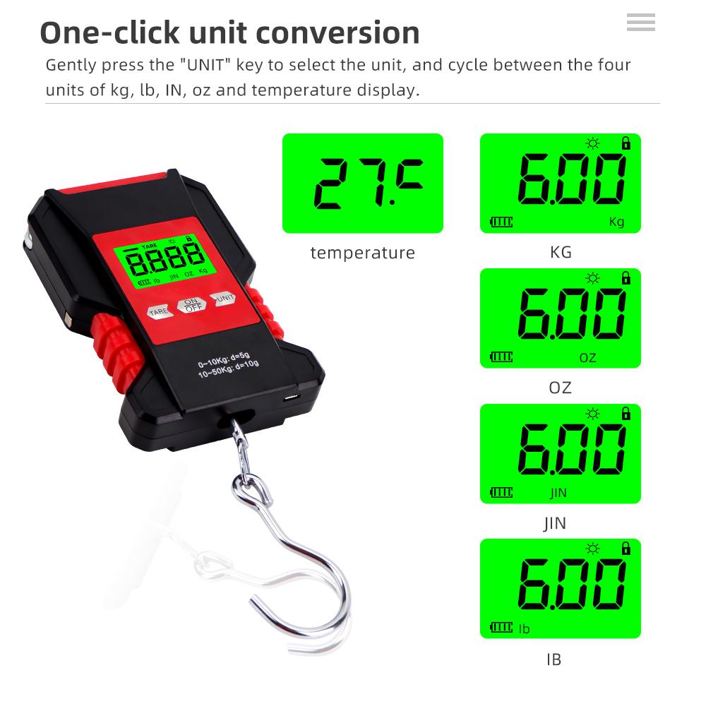 50kg/5g Fishing Scales LCD Digital Waterproof Hanging Scale Mini Electronic Travel Luggage Balanca Portable Weighing Scales
