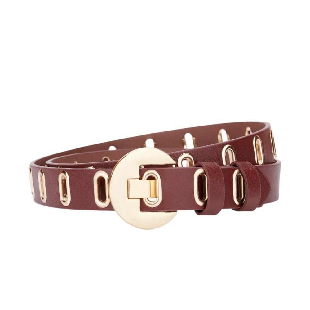 Thin Women Waistband Round Buckle Waist Belt Fashion PU Leather Belt  Student