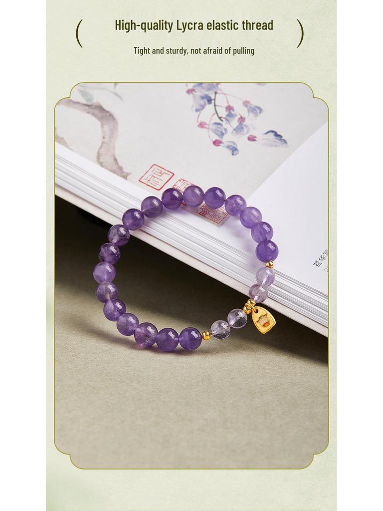 S925 Sterling Silver Zodiac Ox Amethyst Beaded Bracelet for Women